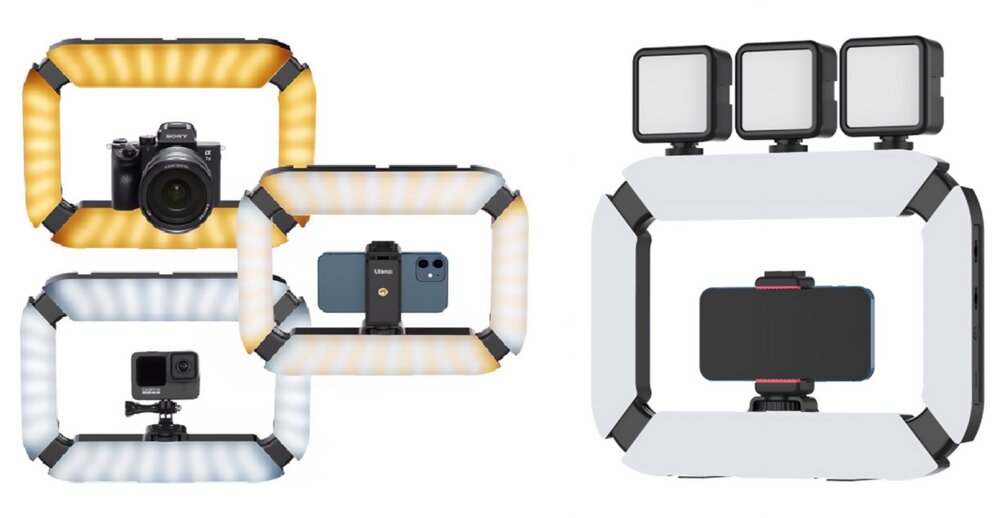 Lampa LED z adapterem do smartfona Ulanzi U200 zaprezentowana w różnych temperaturach barwowych