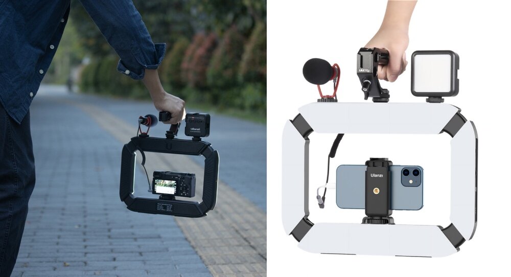 Lampa LED z adapterem do smartfona Ulanzi U200 trzymana za uchwyt