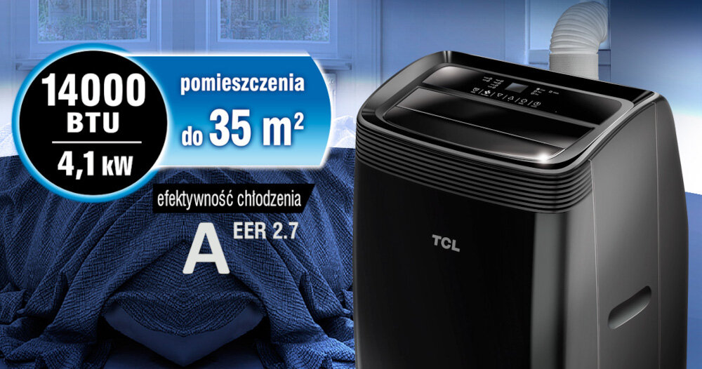 Klimatyzator TCL TAC-12CPB NZB Czarny moc 14000 BTU 4100 W automatyczny tryb pracy 3 predkosci wentylatora 350 400 460 m³/h funkcja automatycznego wachlowania Auto-SWING regulowany termostat