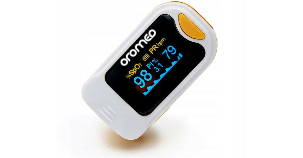 Pulsoksymetr ORO-MED Oro-Pulse Certyfikat Medyczny zolty wyglad front bok