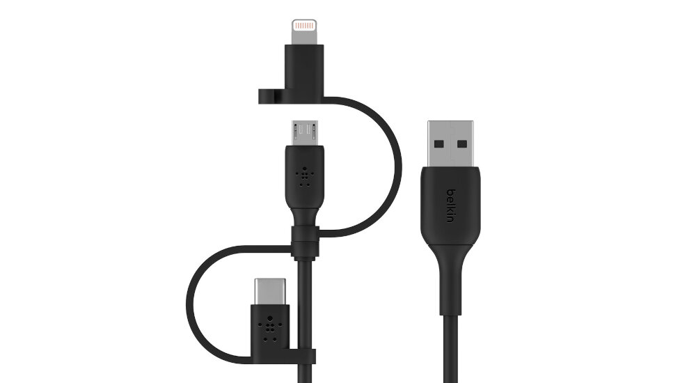 Kabel USB - USB-C/Micro-USB/Lightning BELKIN Boost Charge 1 m Czarny końcówki certyfikat kompatybilność