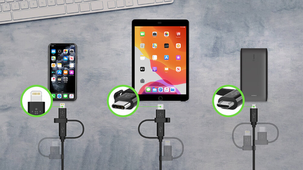 Kabel USB - USB-C/Micro-USB/Lightning BELKIN Boost Charge 1 m Czarny złączki kabel złącza urządzenia gadżety