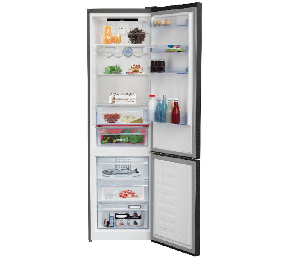 Lodówka BEKO RCNA406E40ZXBRN Nofrost Srebrna alarm otwarte drzwi
