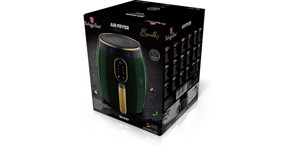 Frytkownica beztłuszczowa BERLINGER HAUS BH 9167 Emerald Collection Air Fryer cyfrowy wyswietlacz LCD z ekranem dowykowym dzwonek z funkcja auto ready ochrona przed przegrzaniem system menu gotowania podwojne zabezpiecznie