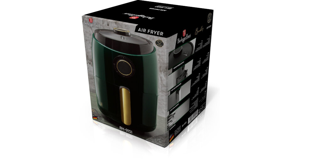 Frytkownica beztłuszczowa BERLINGER HAUS Emerald Collection BH/9151 Air Fryer nieprzywierajaca powloka bezpieczenstwo system ochrony mala kompaktowa konstrukcja