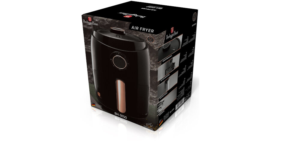 Frytkownica beztłuszczowa BERLINGER HAUS Black Rose Collection BH/9150 Air Fryer cyfrowy wyswietlacz LCD z ekranem dowykowym dzwonek z funkcja auto ready ochrona przed przegrzaniem system menu gotowania podwojne zabezpiecznie