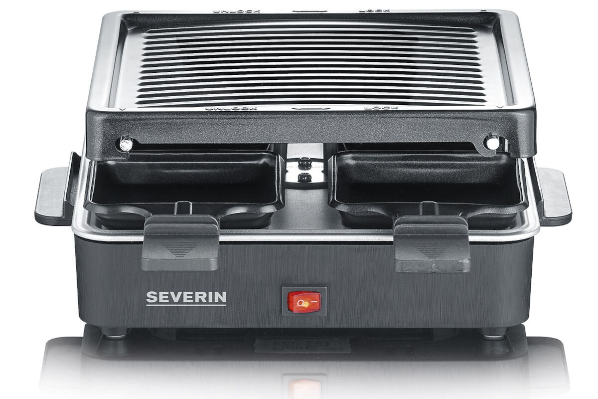 Grill elektryczny SEVERIN RG2370, moc, zaprojektowane, kameralne, grono, osoby, wymiary, na białym tle grill frontem na wprost