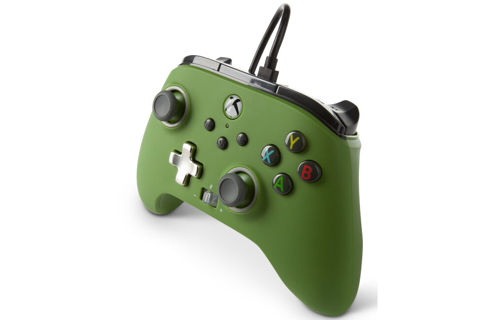 Kontroler POWERA Enhanced jakość wykonanie sterowanie drążki analogowe udostępnianie osiągnięcia zrzuty ekranów możliwości konfiguracja mapowanie drgania silniczki wibracyjne gniazdo pokrętło regulacji głośności kabel USB opakowanie zestaw