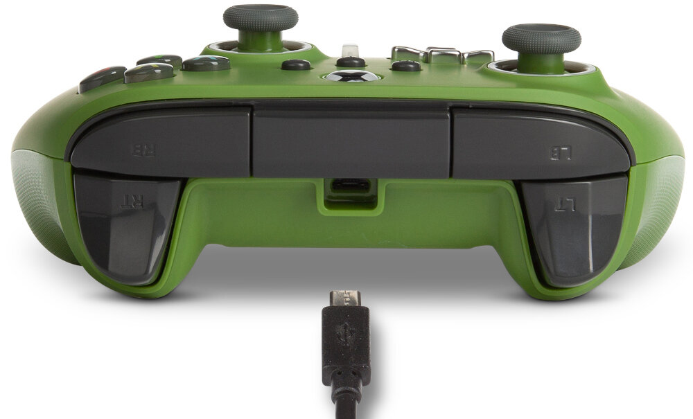 Kontroler POWERA Enhanced jakość wykonanie sterowanie drążki analogowe udostępnianie osiągnięcia zrzuty ekranów możliwości konfiguracja mapowanie drgania silniczki wibracyjne gniazdo pokrętło regulacji głośności kabel USB opakowanie zestaw