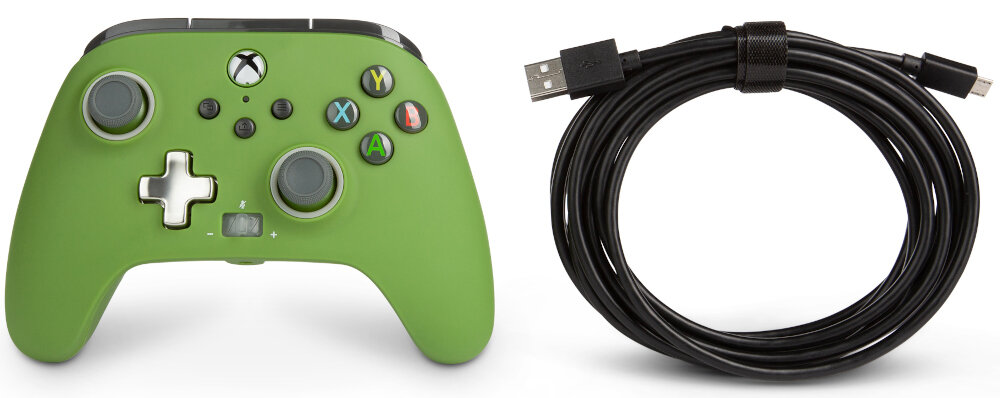 Kontroler POWERA Enhanced jakość wykonanie sterowanie drążki analogowe udostępnianie osiągnięcia zrzuty ekranów możliwości konfiguracja mapowanie drgania silniczki wibracyjne gniazdo pokrętło regulacji głośności kabel USB opakowanie zestaw