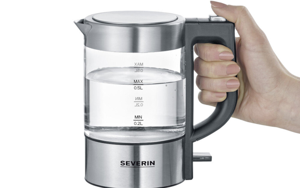 Czajnik SEVERIN WK 3472 eleganckie wzornictwo funkcjonalny wysoka jakośc szkło stal nierdzewna wykonanie Szklany korpus łatwe monitorowanie poziomu wody obustronny wskaźnik poziomu wody