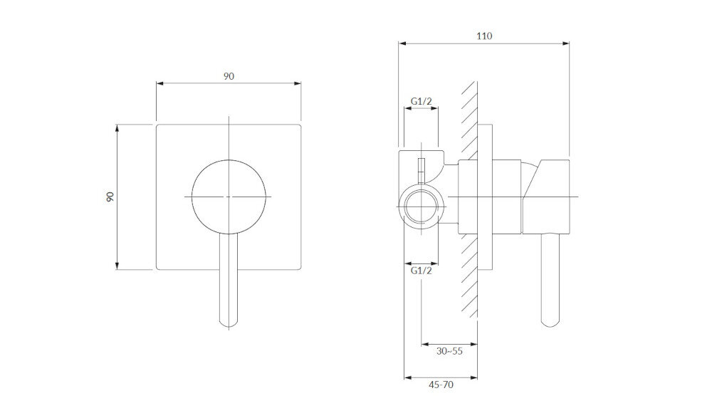 BATERIA PRYSZNICOWA OMNIRES Y Y1245-KCR CHROM Rozmiar rozety Minimalna głębokość zabudowy dwa wejścia woda ciepła zimna zabudowa wymiary