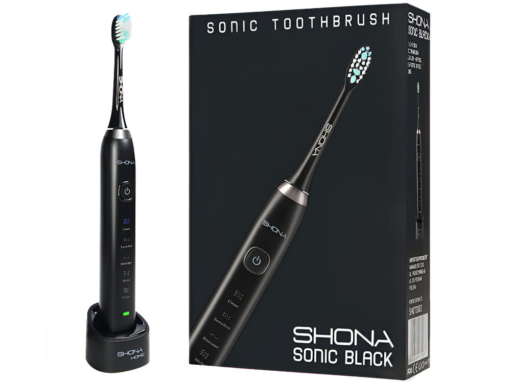 Szczoteczka soniczna SHONA Sonic Czarny ruch wymiatająco pulsacyjny usuwa osad przebarwienia