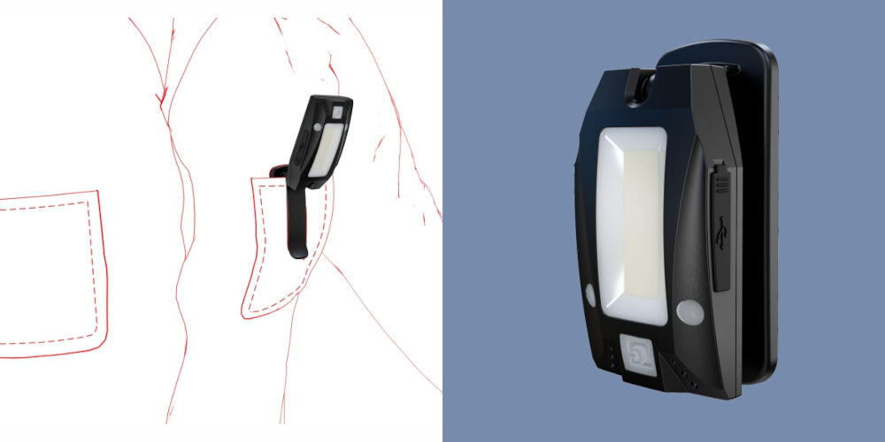 Latarka LEDLENSER Solidline SC4R Czarny mocowanie czarnej lampki do kieszeni niebieskie tło czarna lampka niemiecki producent praktyczny klips mocny magnes podczas outdoorowych przygód w dynamicznych warunkach pracy