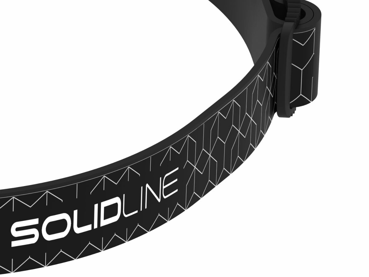 Latarka czołowa LEDLENSER Solidline SH2, regulowana, wypięcie, przełącznik, elastyczna, na białym tle opaska latarki