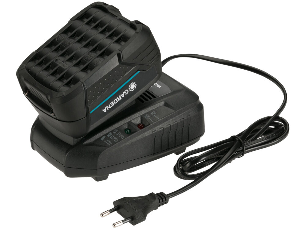 Zestaw GARDENA Ładowarka AL1830 CV + akumulator 18V 4.0Ah 14908-20 kompletny niezawodny system zasilania akumulator ladowarka AL1830 CV wydajnosc wygoda duza kompatybilnosc latwa obsluga pojemnosc