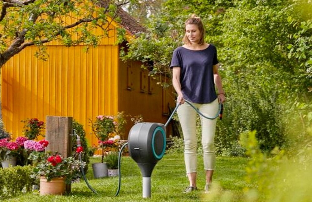 Bęben na wąż GARDENA RollUp 18604 20 Nigdy więcej splątanego węża automatycznie blokuje się po wyciągnięciu go na określoną długość