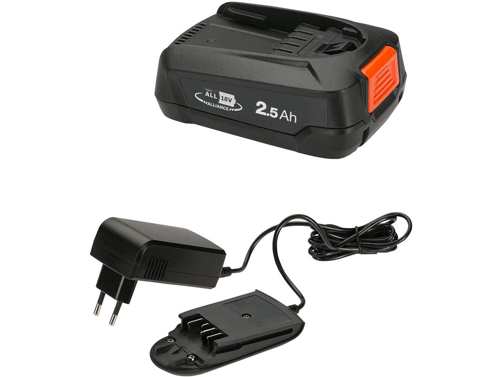 Zestaw GARDENA Ładowarka AL1810 CV + akumulator 18V 2.5Ah 14910-20 kompletny niezawodny system zasilania akumulator ladowarka AL1810 CV wydajnosc wygoda duza kompatybilnosc latwa obsluga pojemnosc
