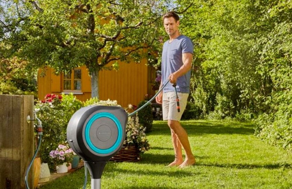 Bęben na wąż GARDENA RollUp 18614 20 Nigdy więcej splątanego węża automatycznie blokuje się po wyciągnięciu go na określoną długość