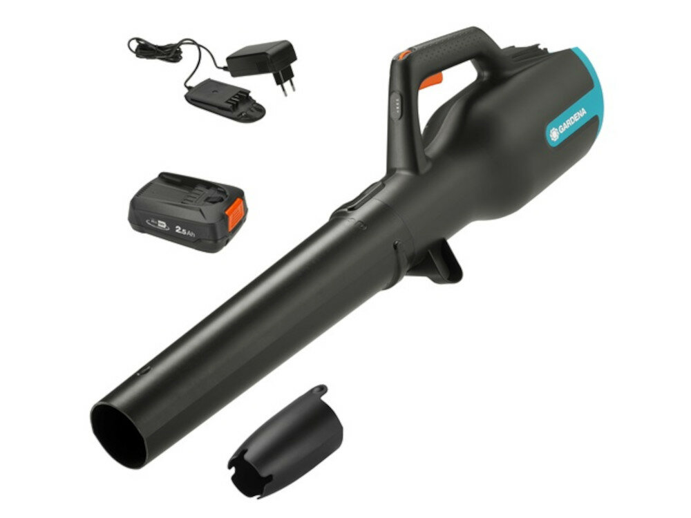 Dmuchawa do liści GARDENA 14890-20 w zesawie ładowarka akumulator 2,5 Ah 18 V POWER FOR ALL kompatybilne z wieloma urządzeniami z tej samej serii