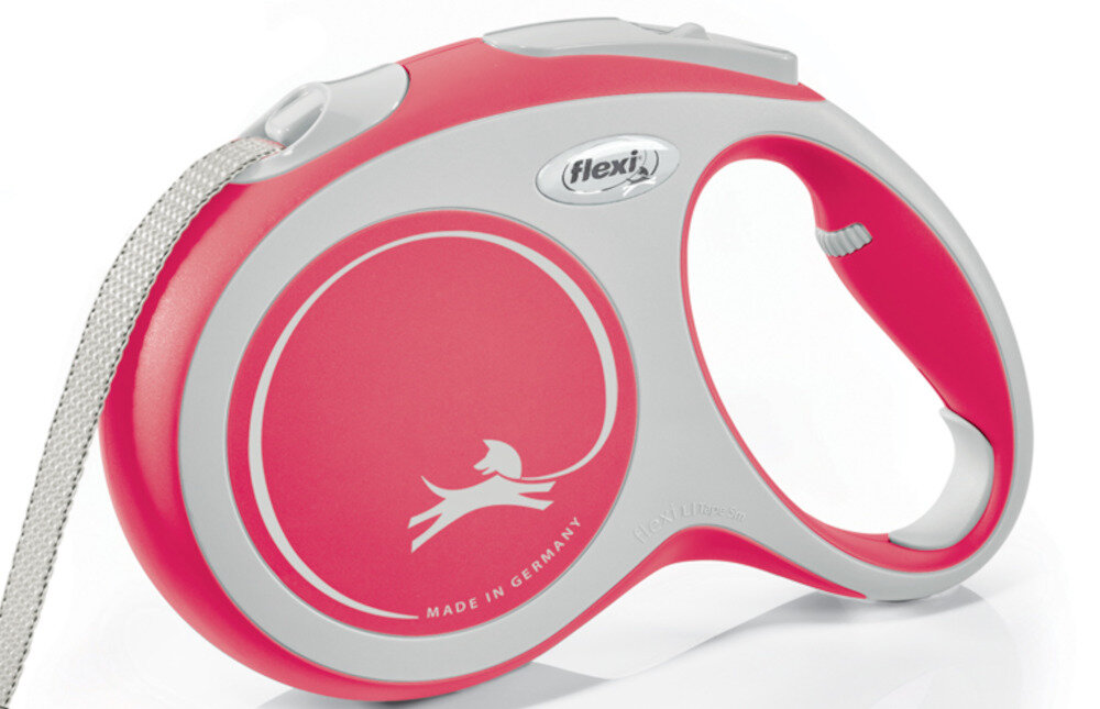Smycz FLEXI New Comfort L (5 m - 60 kg) Czerwono-biały Solidne i trwałe wykonanie materiał wysoka jakość bezpieczne dla użytkownika nie powoduje reakcji alergicznych Pewny chwyt stabilność w dłoni komfort użytkowania