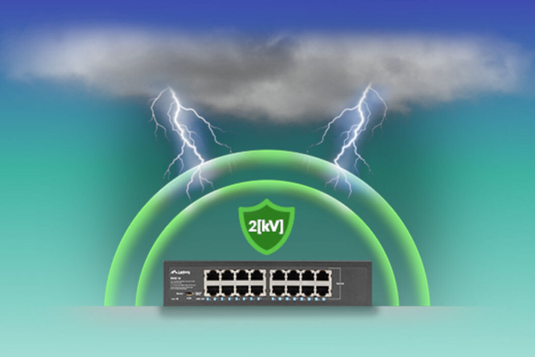 Switch LANBERG RSGE-16 bezpieczeństwo napięcie zintegrowany system
