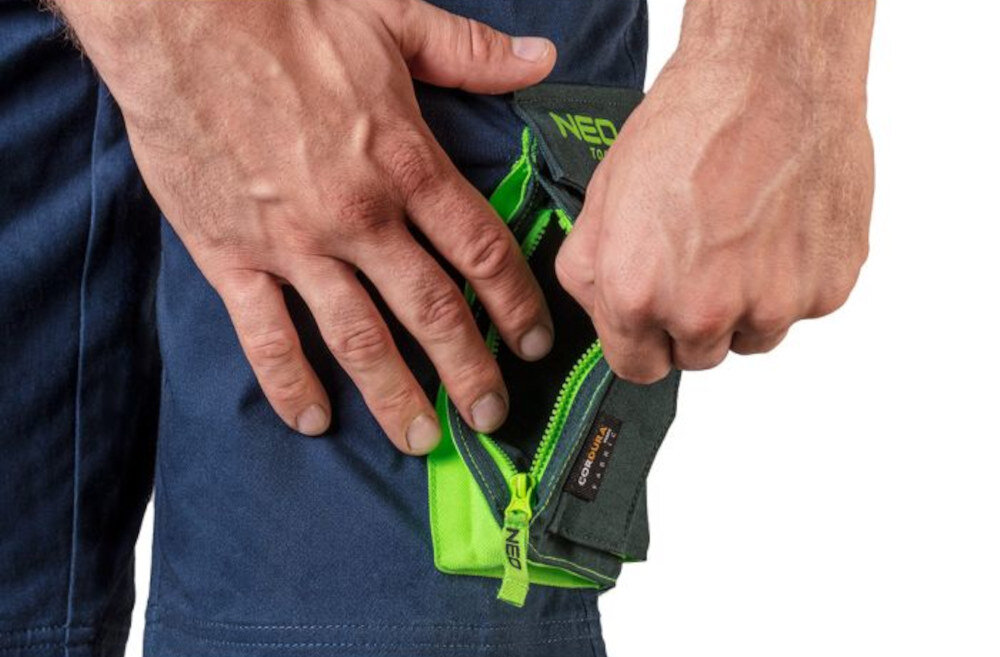 Spodenki robocze NEO TOOLS 81-276-S (rozmiar S) Praktyczne kieszenie kilka pojemnych kieszeni ułatwienie przechowywanie narzędzia drobiazgi odpinana kieszeń możliwości dostosowanie potrzeby