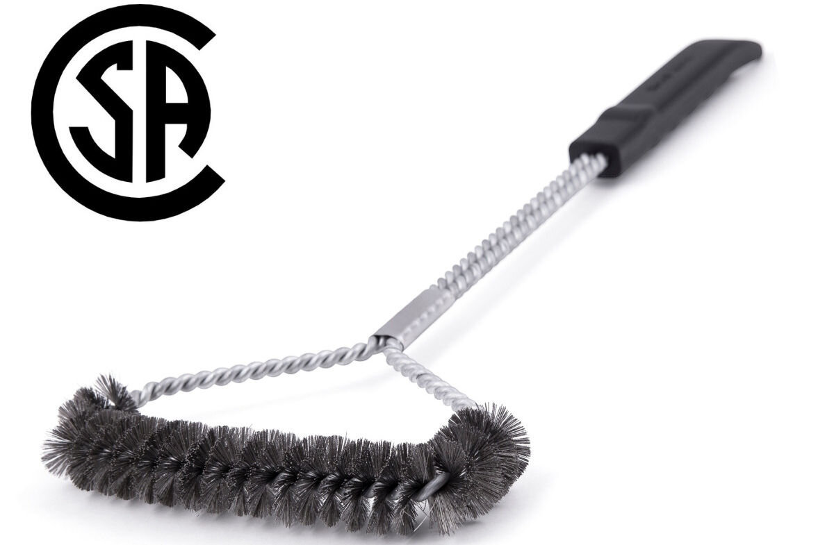 Szczotka do grilla BROIL KING 65641, włókno, czyszczenie, ślady, CSA, na białym tle szczotka z logo certyfikatu CSA