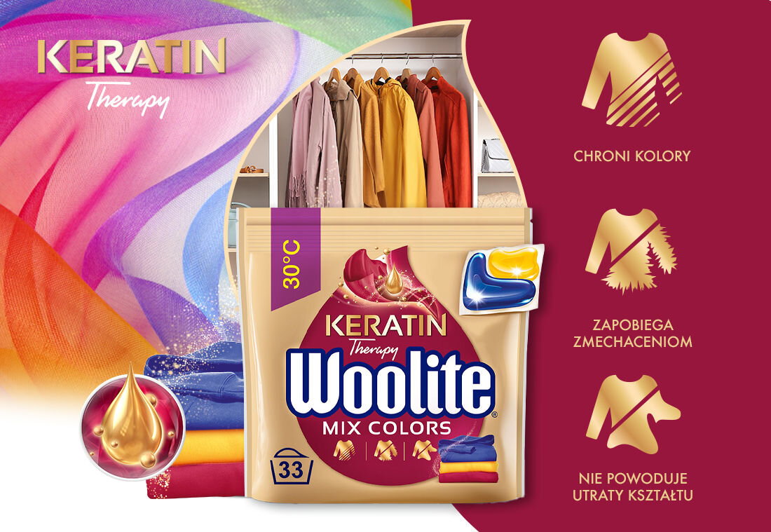Kapsułki do prania WOOLITE Mix Colors - 33 szt. keratyna głóne cechy