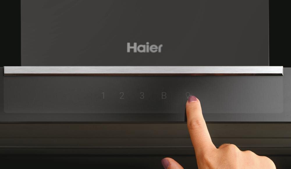 HAIER-HATS9DCS56B okap kominowy niska głośność elektroniczny panel sterowania zarządzanie szybki dostęp funkcje estetyka łatwe czyszczenie
