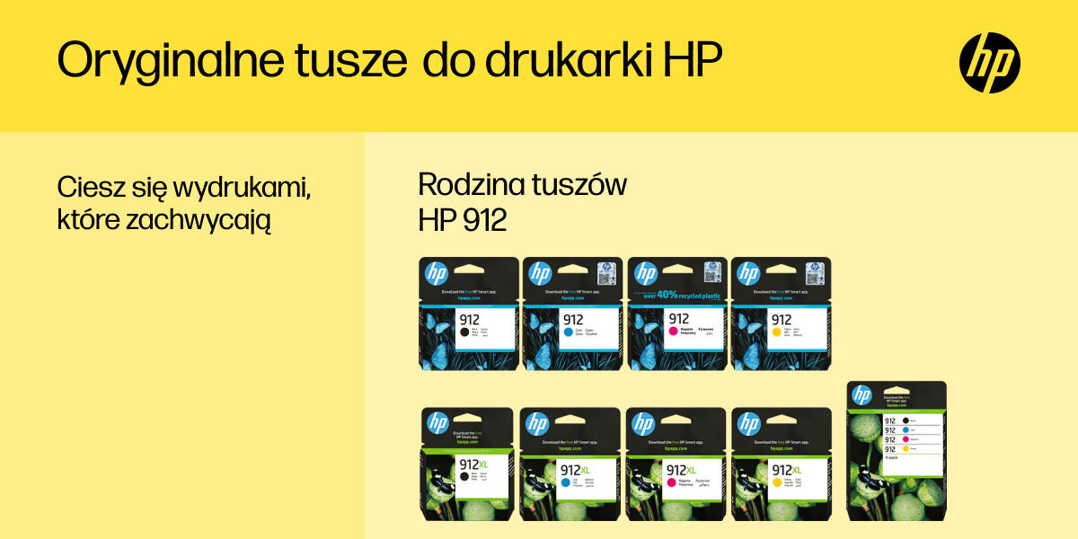 Zestaw tuszów HP 912 Czarny 8.29 ml, Błękitny 2.93 ml, Purpurowy 2.93 ml, Żółty 2.93 ml 6ZC74AE
wysoka jakość niezawodność do 50% więcej stron w porównaniu do zamienników zgodność