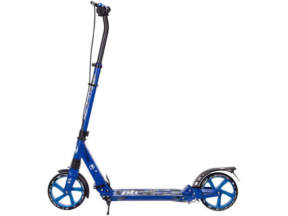 Hulajnoga PB Damper Niebieski hulajnoga na białym tle widoczna z boku z połączenia aluminium i stali maksymalne obciążenie do 80 kg odporna na codzienne użytkowanie łączy stabilność z komfortem przenoszenia