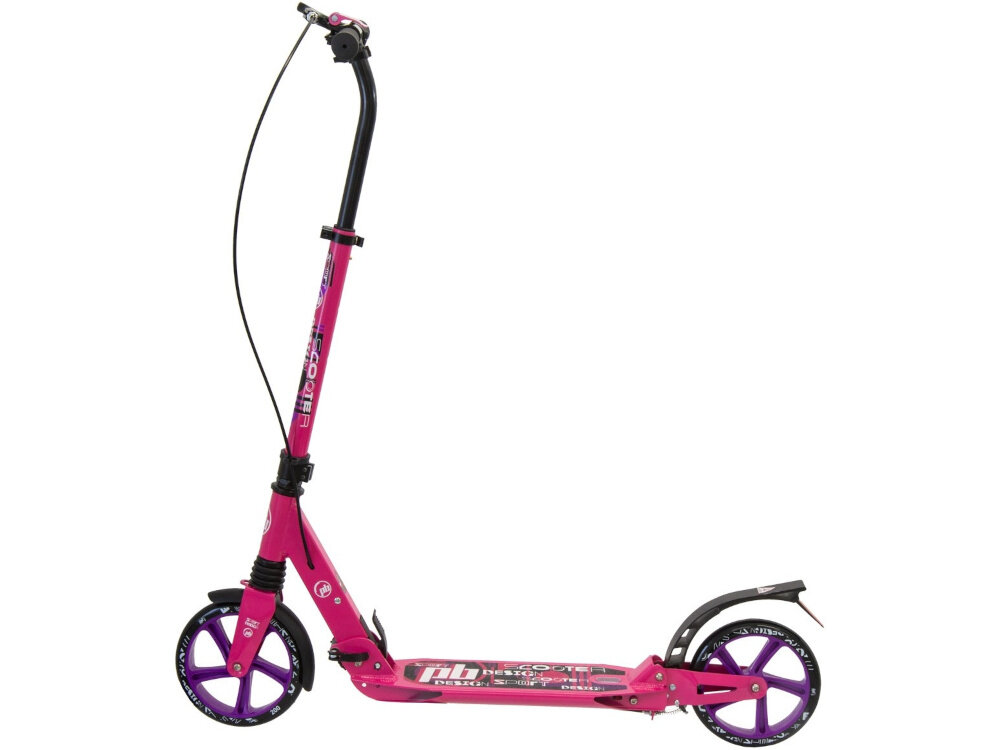 Hulajnoga PB Damper Różowy hulajnoga na białym tle widoczna z boku z połączenia aluminium i stali maksymalne obciążenie do 80 kg odporna na codzienne użytkowanie łączy stabilność z komfortem przenoszenia