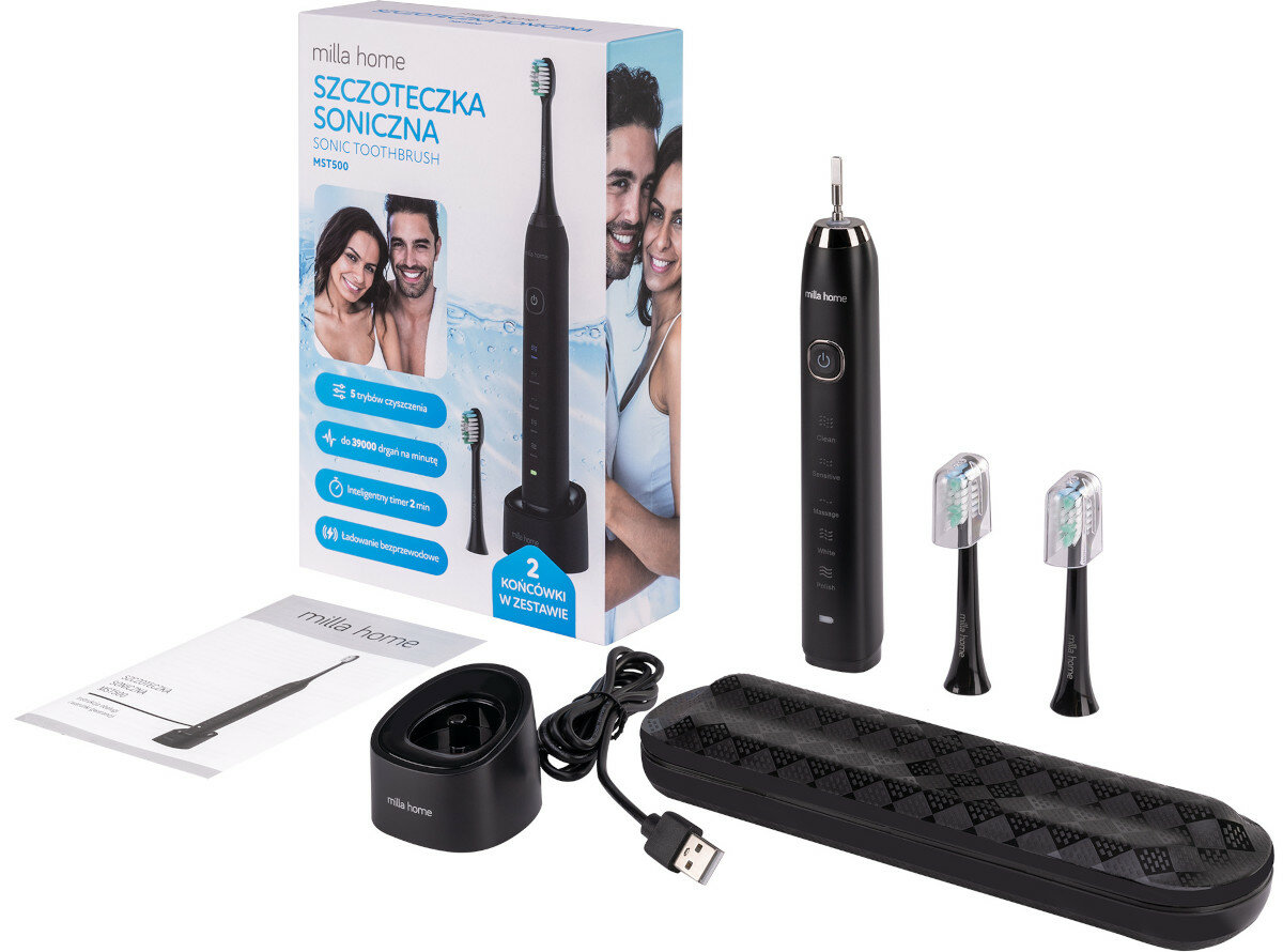 Szczoteczka soniczna MILLA HOME MST500 zawartosc zestawu