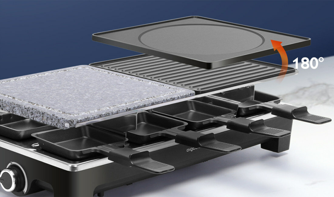 Grill elektryczny AIGOSTAR Raclette 300000REL rozne metody smazenie grillowania wymagania wybor dwustronna aluminiowa plyta nieprzywierajaca powierzchnia wykonannie wyglad design wysoka jakosc material
