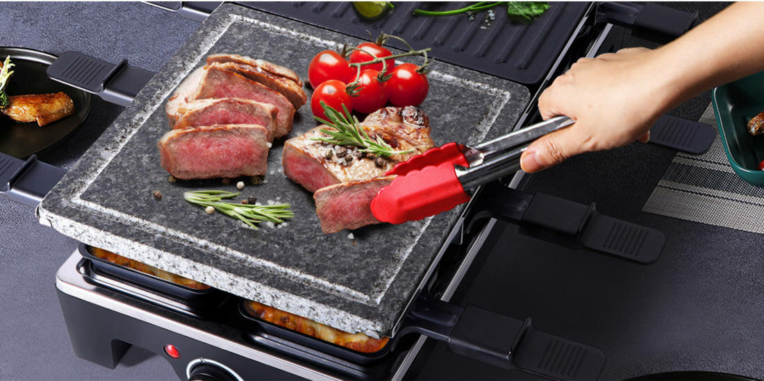 Grill elektryczny AIGOSTAR Raclette 300000REL plyta kamienna do grillowania swiezy i soczysty smak dlugie utrzymywanie ciepla