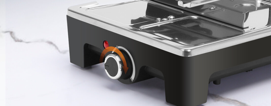 Grill elektryczny AIGOSTAR Raclette 300000REL  bezstopniowa regulacja temperatury za pomoca pokretla yztkowanie ustawienia mozliwosci