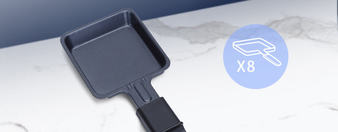 Grill elektryczny AIGOSTAR Raclette 300000REL wyposazenie akcesoria 8 mini patelni rozne rodzaje zywonosci przyrzadzenie jednoczesnie latwy demontaz i mycie