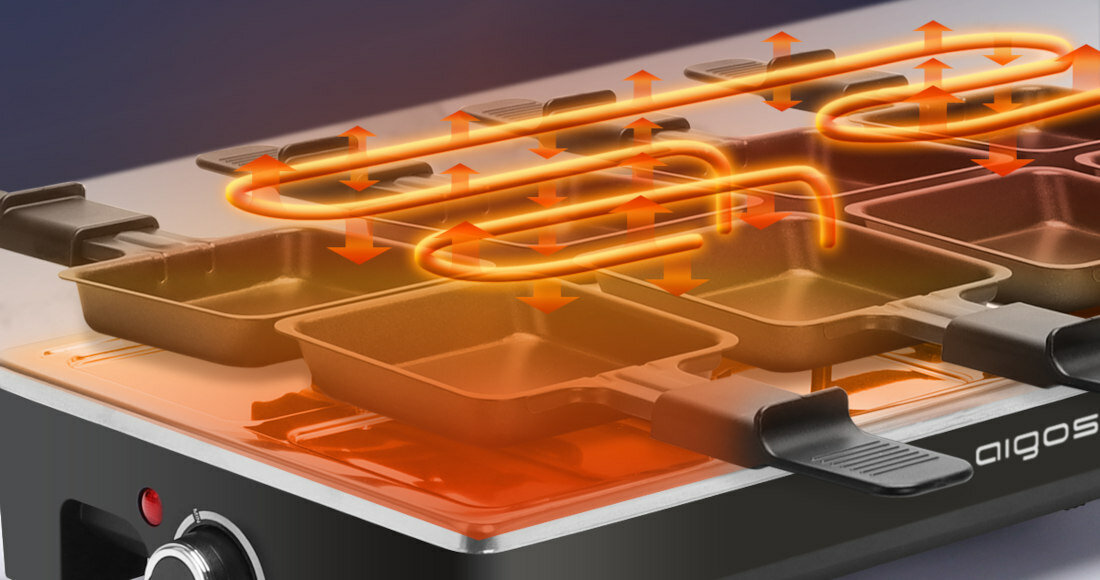 Grill elektryczny AIGOSTAR Raclette 300000REL duza moc 1500W szybkie przyrzadzanie uzytkowanie rownomierne podgrzewanie