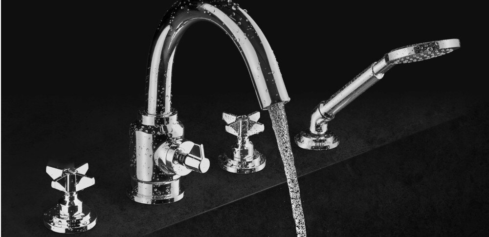Bateria wannowa natynkowa DEANTE Temisto BQT014D Chrom czarna Nero minimalizm styl zaokrąglone kształty galwanizacja