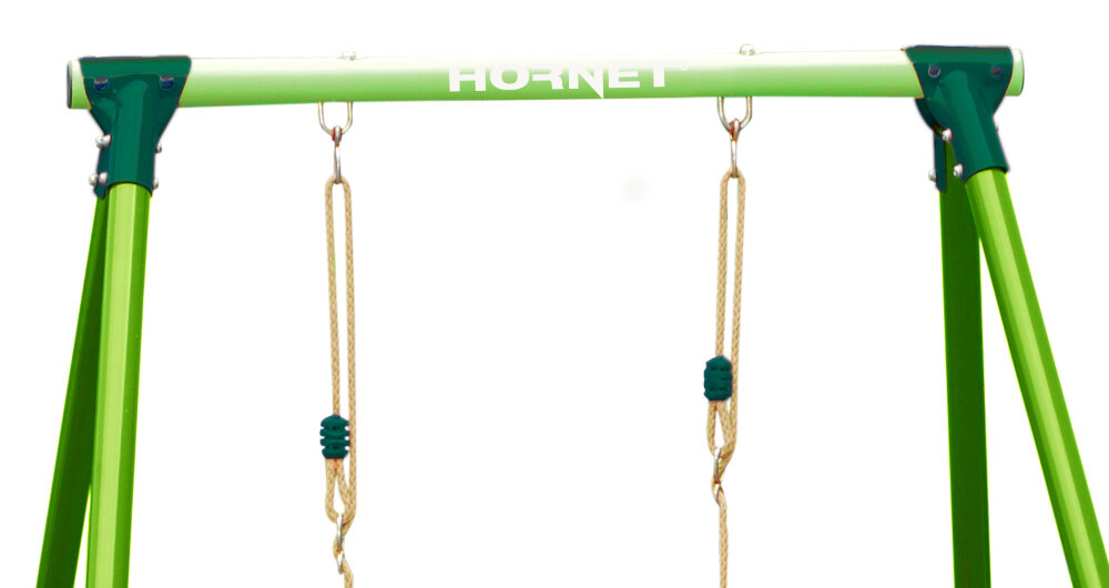 Huśtawka HUDORA Hornet Swing Set Single 64119 Zielony stworzone z największą starannością dbałością o najmniejszy szczegół z powlekanej proszkowo stali duża stabilność odporność na niekorzystne warunki atmosferyczne 4 kotwy do montażu certyfikaty TUV CE najwyższe standardy bezpieczeństwa i jakości