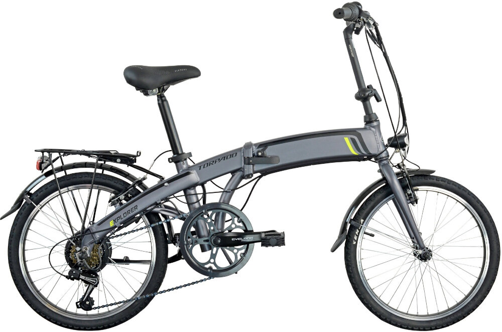 Rower elektryczny TORPADO Explorer U15 20 cali srebrny w srebrnym kolorze stylowy praktyczny oświetlenie na przód i tył osłona łańcucha bagażnik