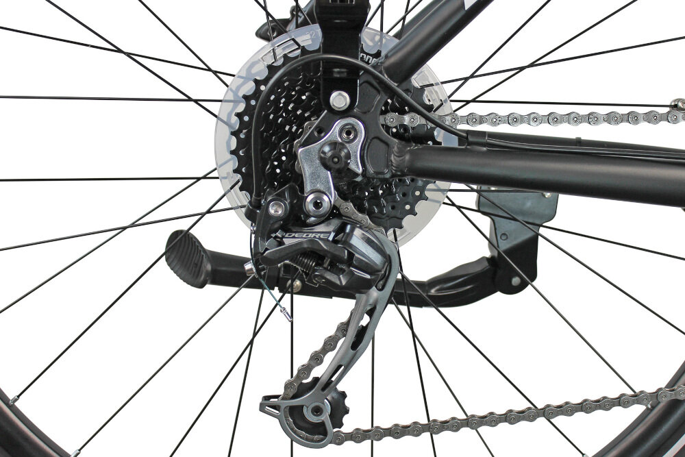 Rower elektryczny MOOBY 1.5 D19 28 cali damski Czarno-niebieski przerzutki tylne SHIMANO 9 biegów SHIMANO Deore niezawodnością