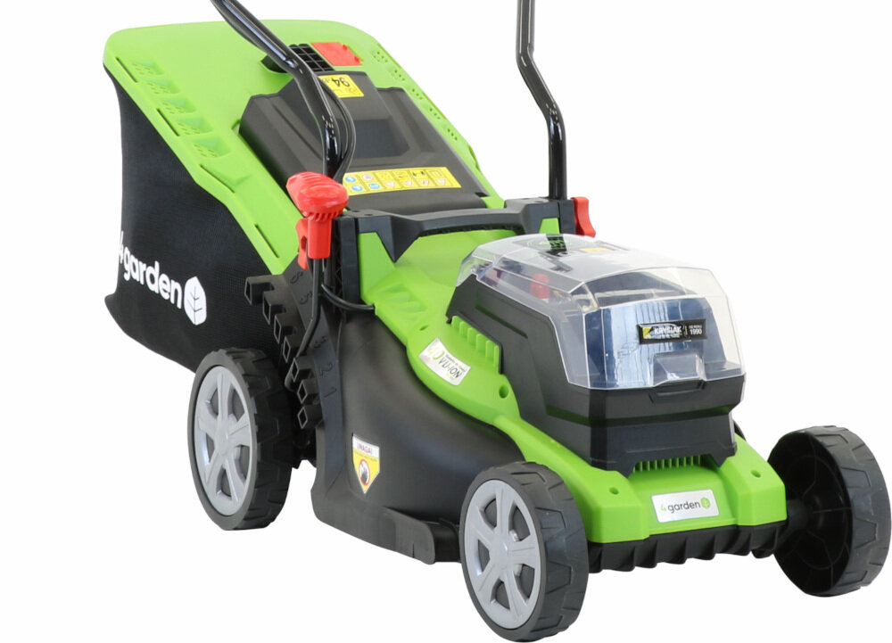 Kosiarka akumulatorowa 4GARDEN AM3422S koszenie z uwzględnieniem preferowanej wysokości trawy w zakresie 30-80 mm centralna regulacja koszenia mechanizm sprężynowy 6-stopniowa skala