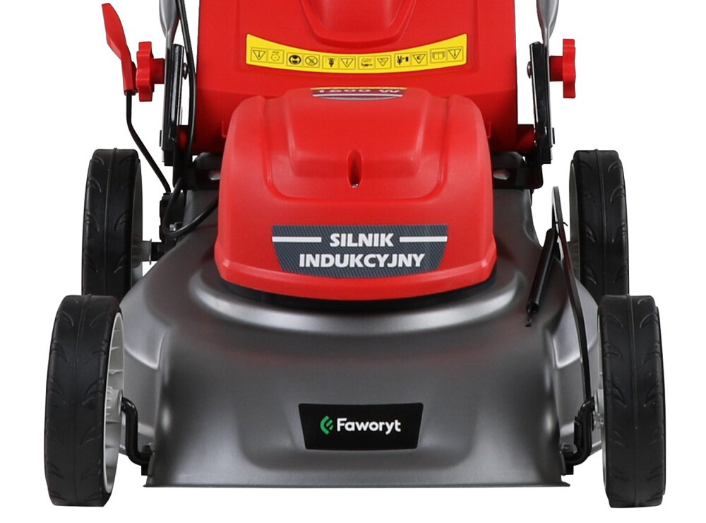 Kosiarka elektryczna FAWORYT XK 1600A 1600W silnik indukcyjny wysokiej jakości moc 1600W 40 cm szerokość koszenia regulacja wysokości 25-75 mm