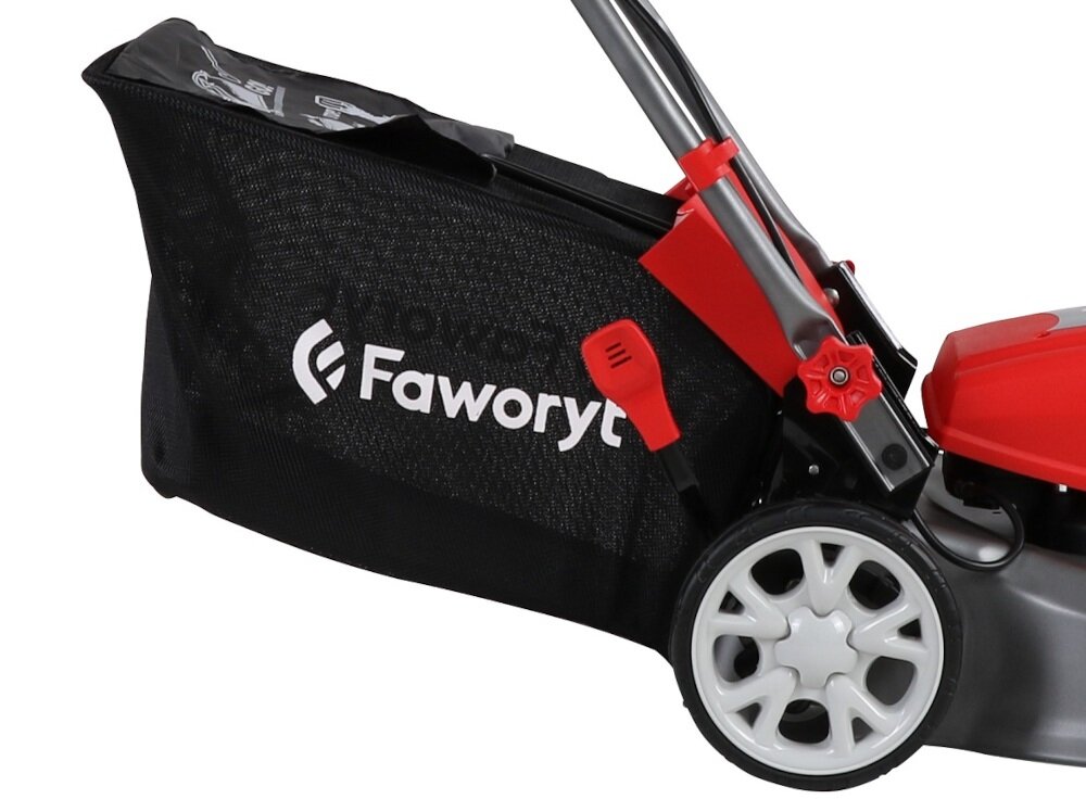 Kosiarka elektryczna FAWORYT XK 1600A 1600W kosz siatkowy 40 litrów z plastikową pokrywą wskaźnikiem napełnienia podzespoły z bardzo mocnych tworzyw metalowa konstrukcja