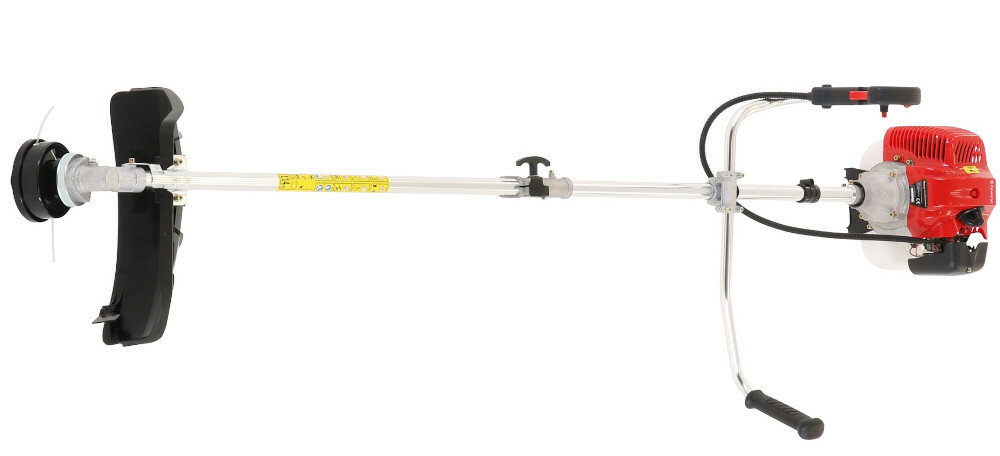 Kosa spalinowa FAWORYT TMK 52S wykonana z wysokiej jakości materiałów ergonomia i komfort użytkowania niska waga 7,8 kg wygodna w składaniu i transporcie do zastosowania domowego i dla profesjonalnych firm zestaw szelki klucz do świec pojemnik do mieszanki benzyny i oleju głowica żyłkowa tarcza tnąca