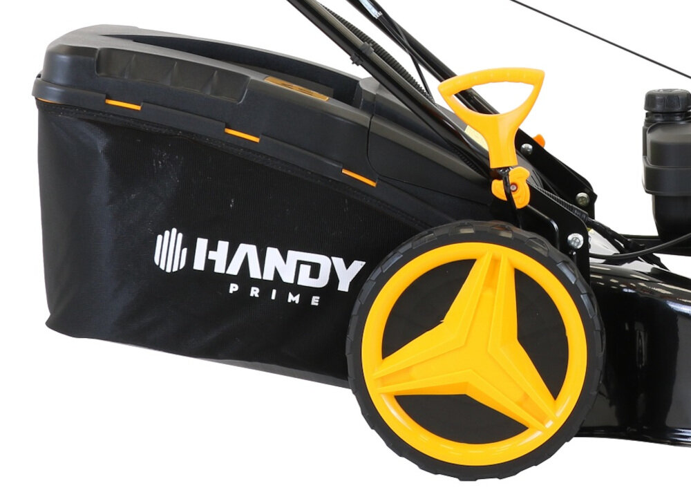 Kosiarka spalinowa HANDY Prime WA53N224E-3W1 siatkowy kosz pojemność z plastikową pokrywą wskaźnikiem napełnienia z bardzo mocnych tworzyw stalowa konstrukcja