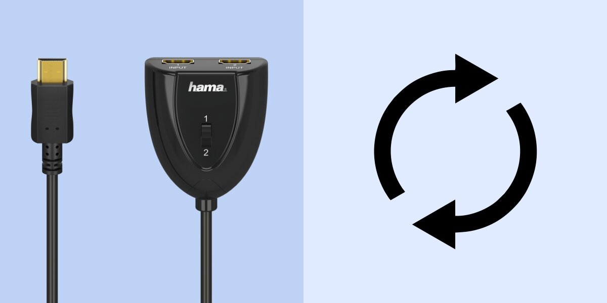 Kabel HDMI - 2xHDMI HAMA - Łatwe podłączenie sprzętu, podłączenie dwóch urządzeń, rozdzielacz na niebieskim tle