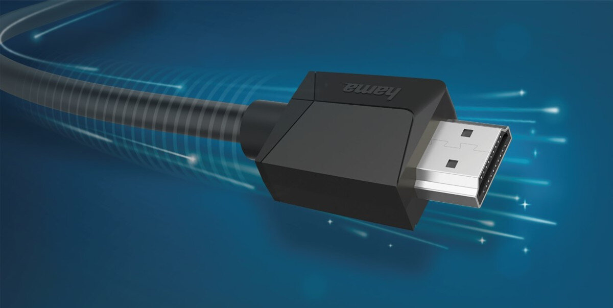 Kabel HDMI-HDMI HAMA 3 m - Kinowe wrażenia w domu, kabel HDMI na niebieskim tle